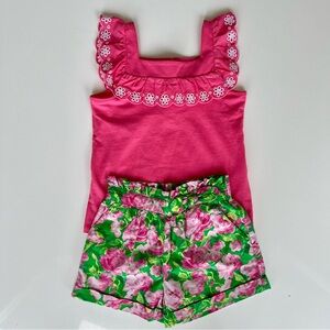 Janie and Jack Eyelet Trim Ruffle Top, Size 7, and Paperbag Shorts, Size 6